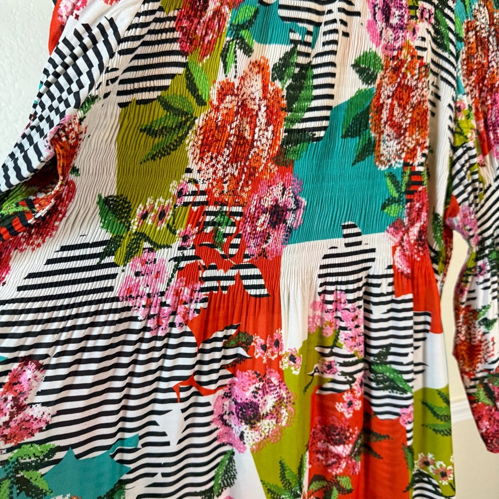 Bohemian Bright Floral Tunic Top Lightweight Stretch Blouse Ruffle Modest Office - Picture 11 of 11